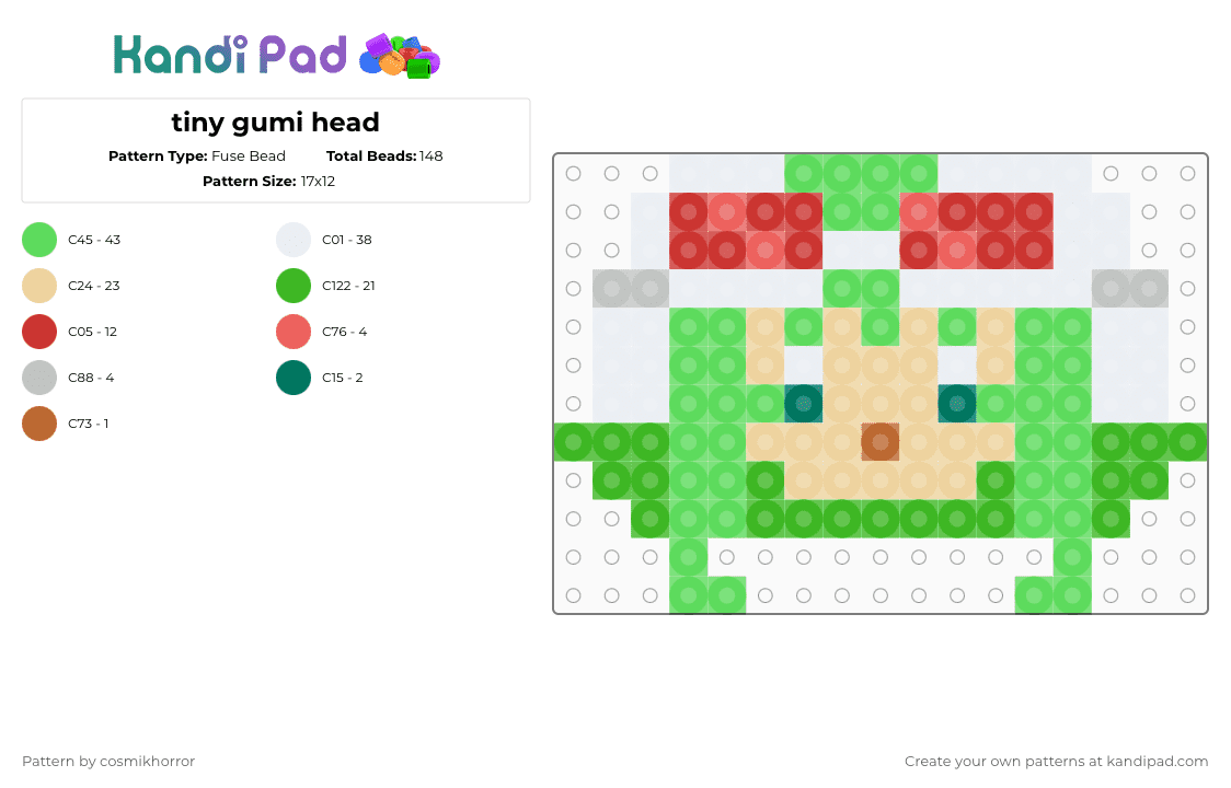 tiny gumi head - Fuse Bead Pattern by cosmikhorror on Kandi Pad - beige,teal,green