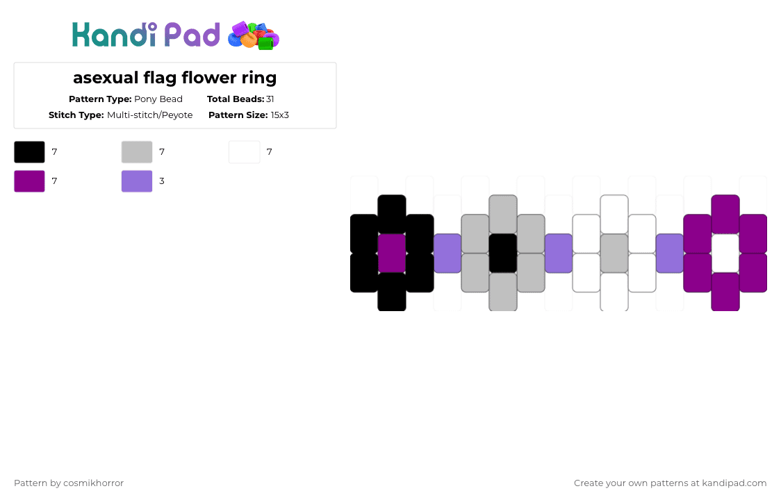 asexual flag flower ring - Pony Bead Pattern by cosmikhorror on Kandi Pad - beige,pink