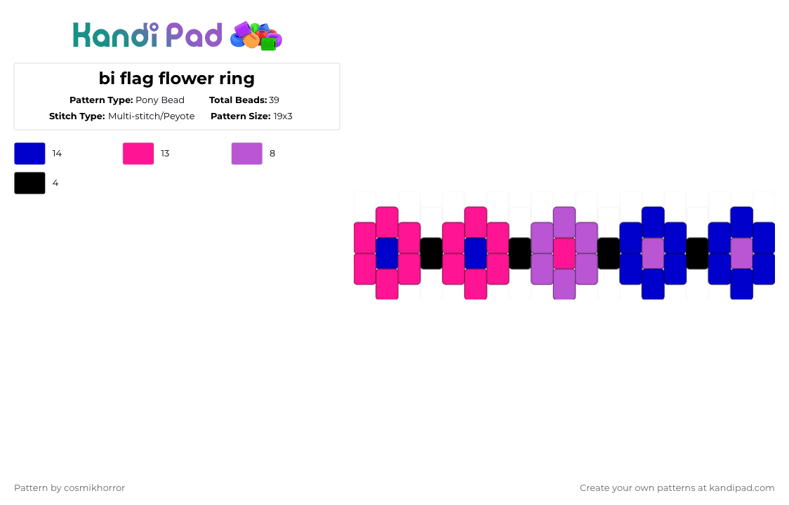 bi flag flower ring - Pony Bead Pattern by cosmikhorror on Kandi Pad - pink,purple
