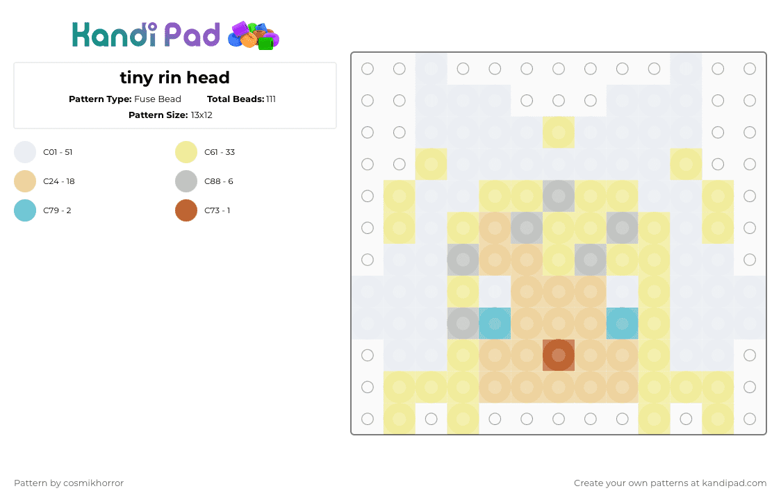tiny rin head - Fuse Bead Pattern by cosmikhorror on Kandi Pad - white,yellow,beige