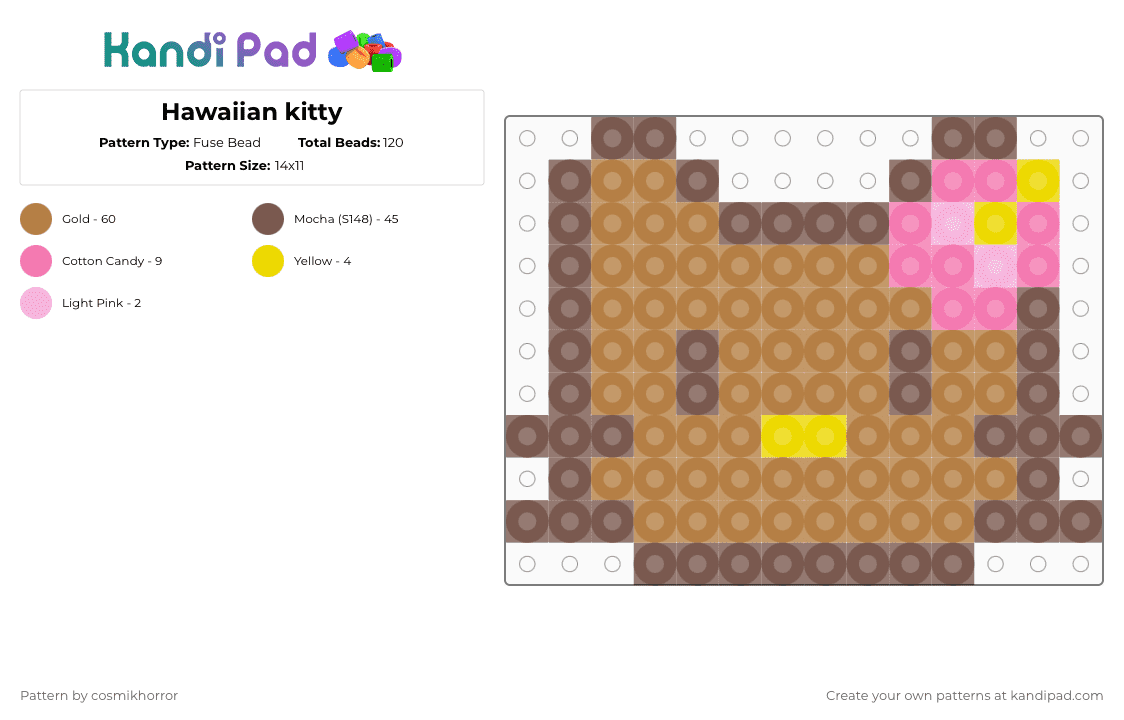 Hawaiian kitty - Fuse Bead Pattern by cosmikhorror on Kandi Pad - tan