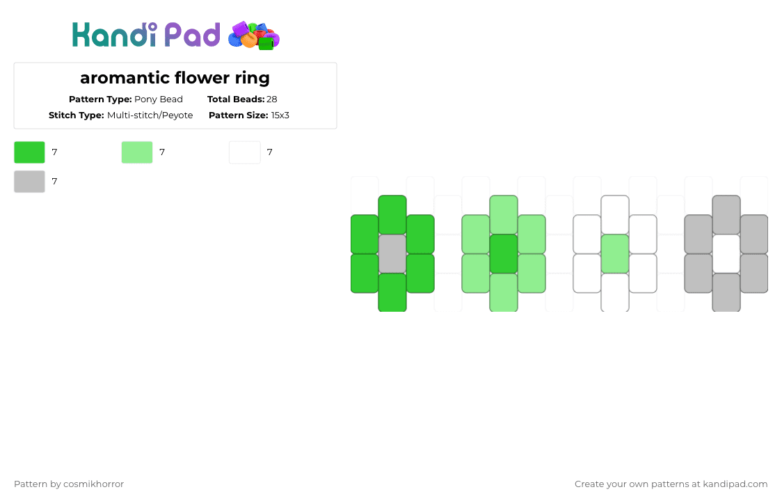 aromantic flower ring - Pony Bead Pattern by cosmikhorror on Kandi Pad - green,teal,beige