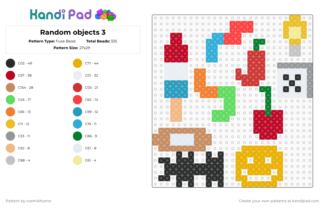 Random objects 3 - Fuse Bead Pattern by cosmikhorror on Kandi Pad - red,orange,tan