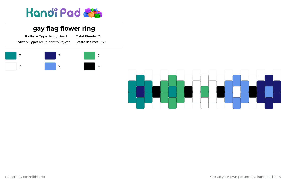 gay flag flower ring - Pony Bead Pattern by cosmikhorror on Kandi Pad - teal,purple,green,light blue