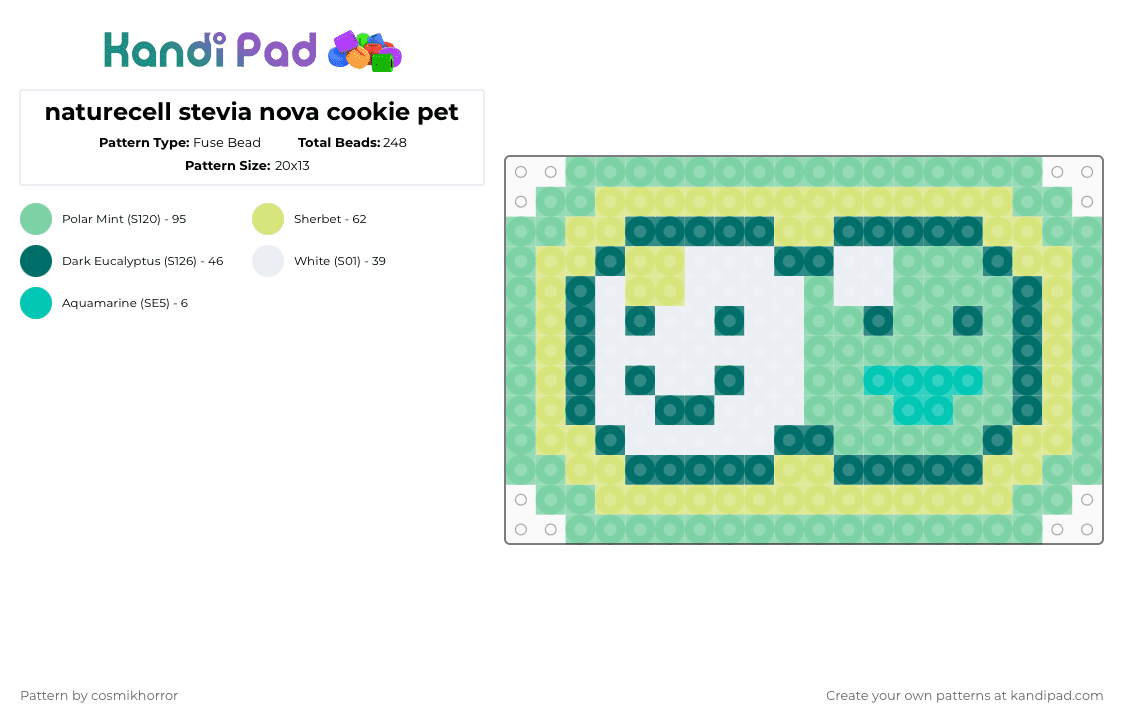 naturecell stevia nova cookie pet - Fuse Bead Pattern by cosmikhorror on Kandi Pad - teal,yellow