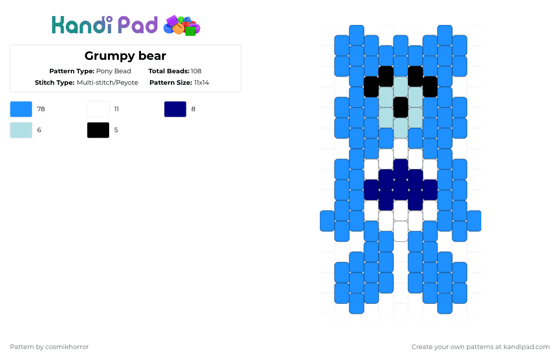 Grumpy bear - Pony Bead Pattern by cosmikhorror on Kandi Pad - light blue