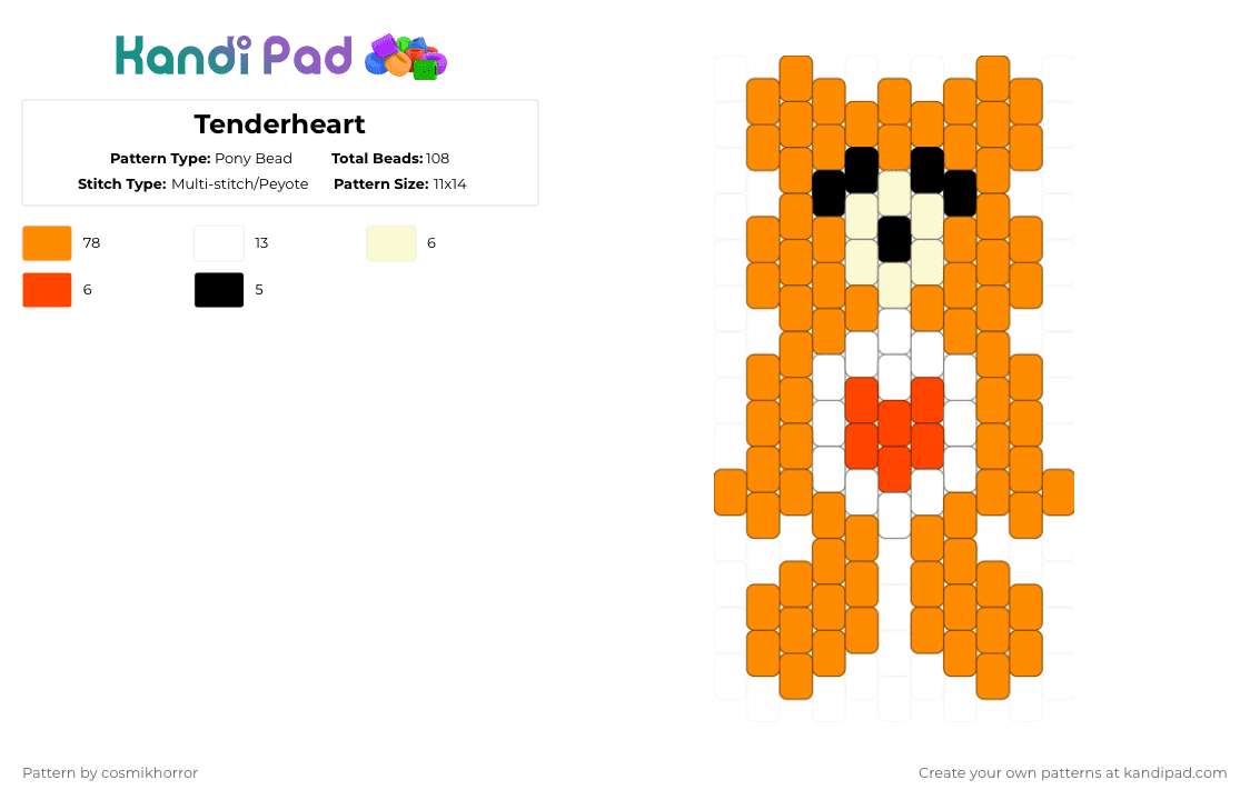 Tenderheart - Pony Bead Pattern by cosmikhorror on Kandi Pad - orange