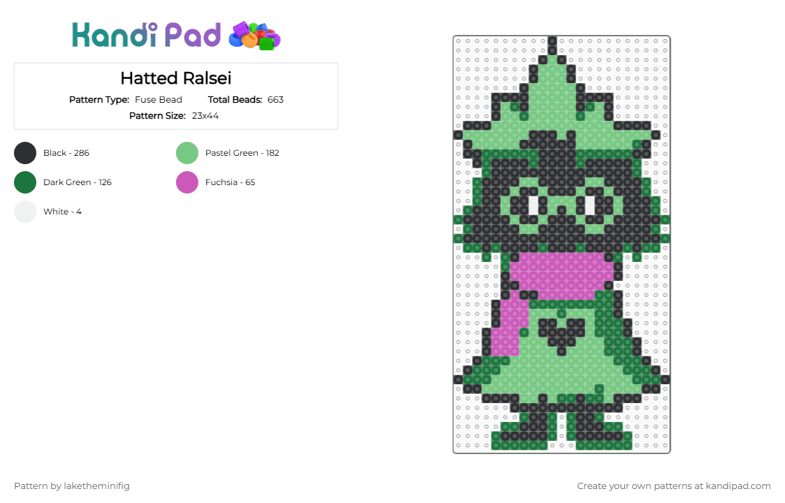 Hatted Ralsei - Fuse Bead Pattern by laketheminifig on Kandi Pad - teal,green