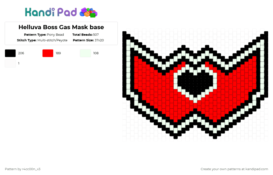 Helluva Boss Gas Mask base - Pony Bead Pattern by r4cc00n_x3 on Kandi Pad - white,red