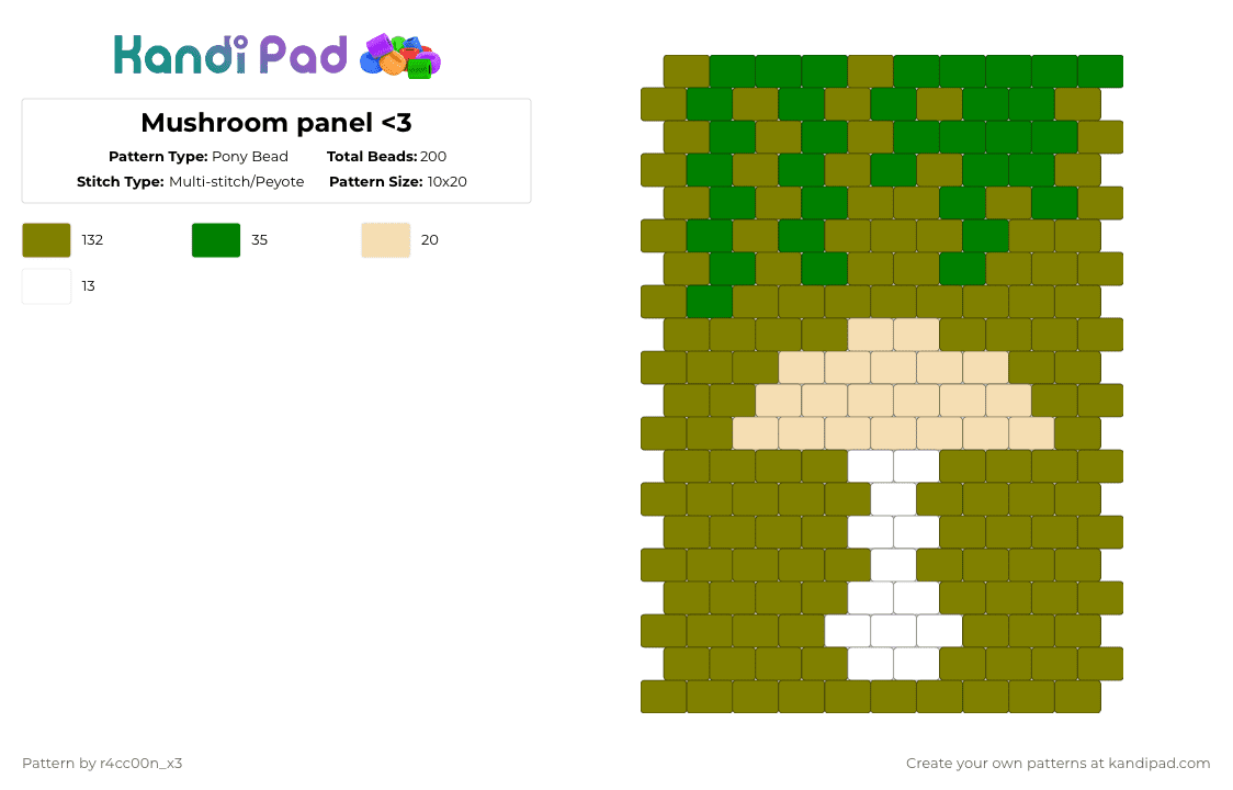 Mushroom panel - Pony Bead Pattern by r4cc00n_x3 on Kandi Pad - gold,mushroom,nature,panel,green
