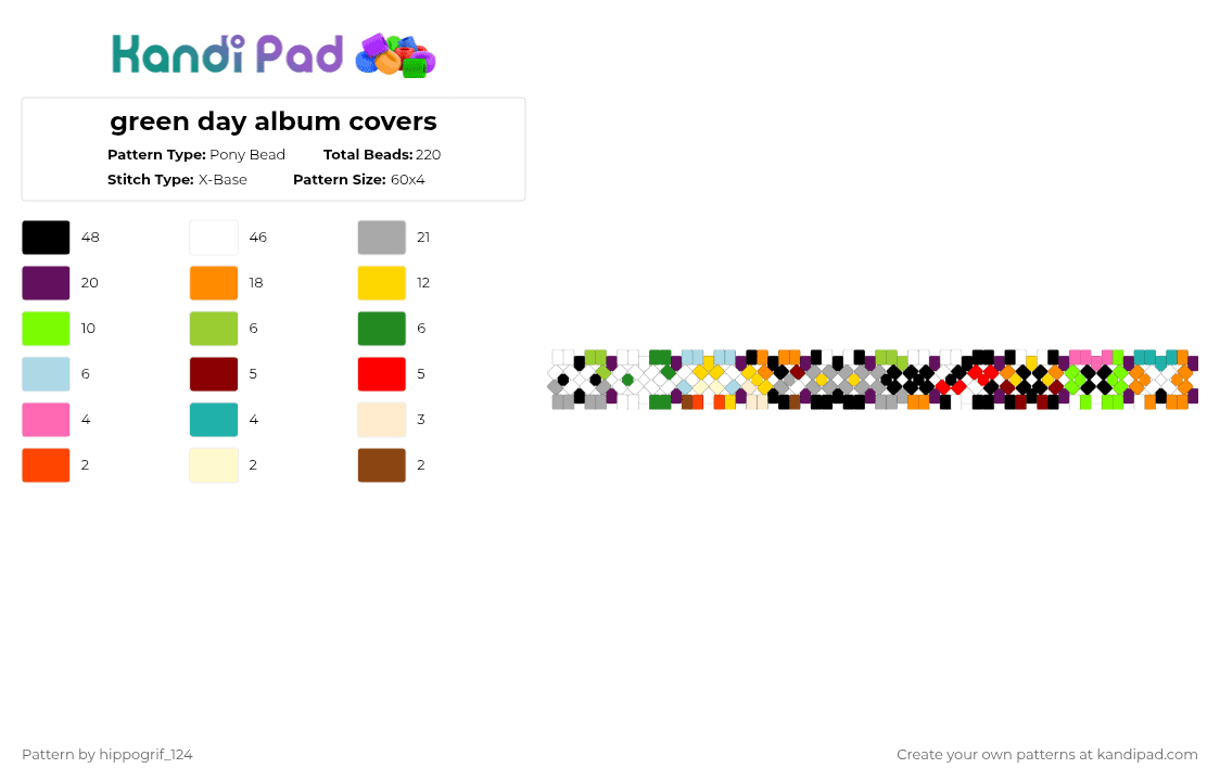 green day album covers - Pony Bead Pattern by hippogrif_124 on Kandi Pad - beige,pink,yellow,orange,colorful