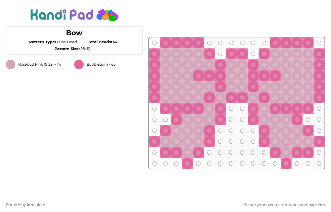 Bow - Fuse Bead Pattern by kmauldin on Kandi Pad - pink