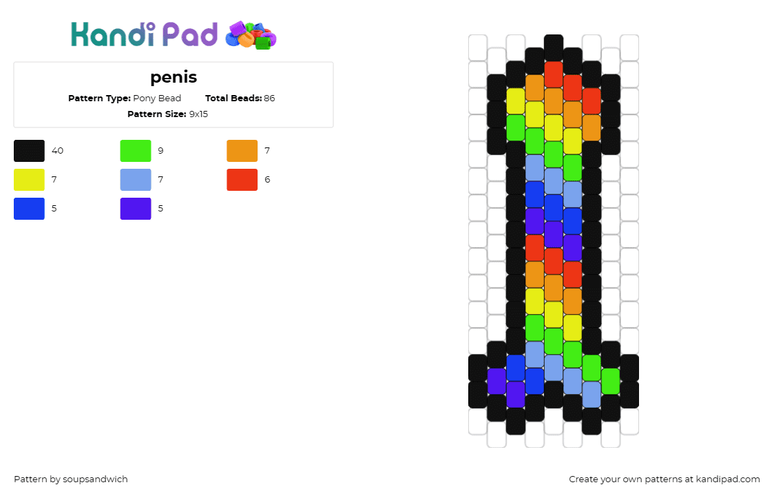 penis - Pony Bead Pattern by soupsandwich on Kandi Pad - penis,rainbow,nsfw,humor,playful,vibrant,adult,colorful