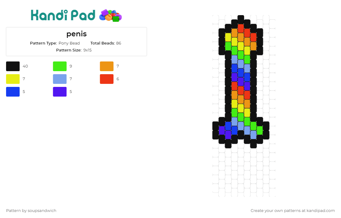 penis - Pony Bead Pattern by soupsandwich on Kandi Pad - penis,rainbow,nsfw,novelty,humor,playful,vibrant,collection,adult,colorful
