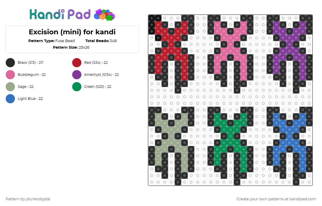 Excision (mini) for kandi - Fuse Bead Pattern by plurlersbydai on Kandi Pad - black,pink