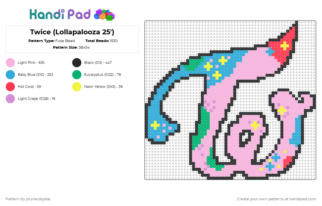 Twice (Lollapalooza 25\') - Fuse Bead Pattern by plurlersbydai on Kandi Pad - light blue,pink