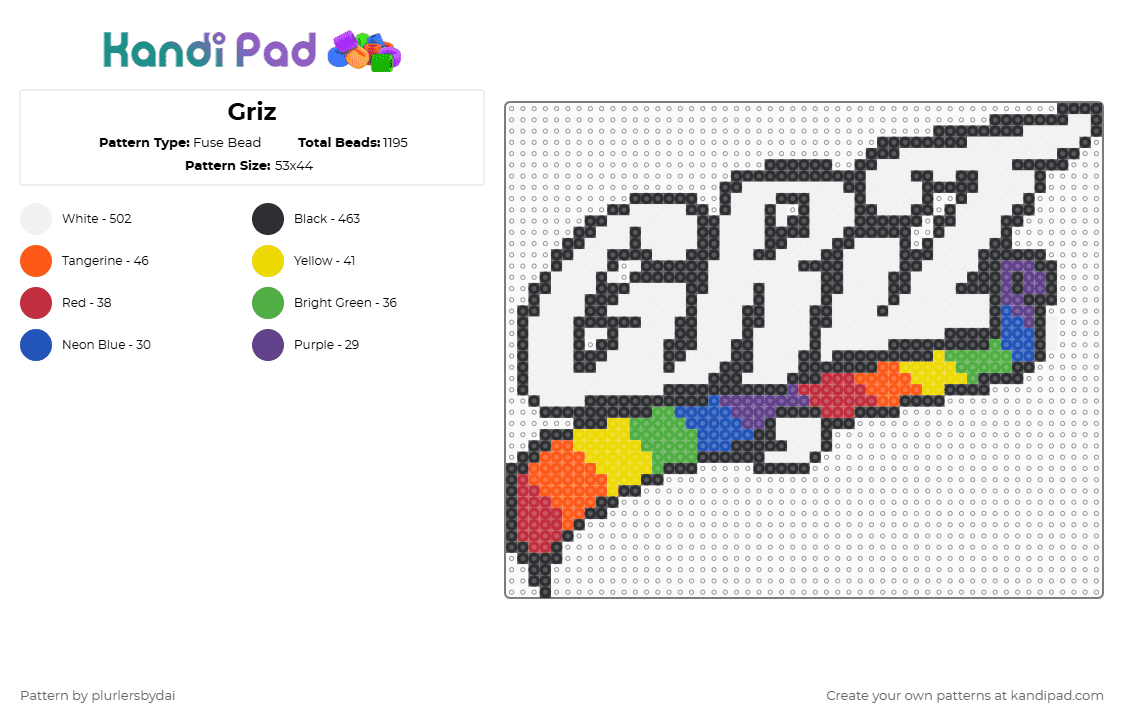 Griz - Fuse Bead Pattern by plurlersbydai on Kandi Pad - white,yellow,red,colorful