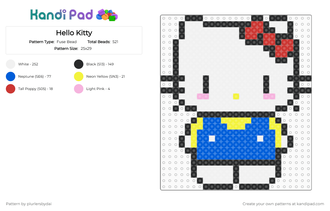 Hello Kitty - Fuse Bead Pattern by plurlersbydai on Kandi Pad - white,blue