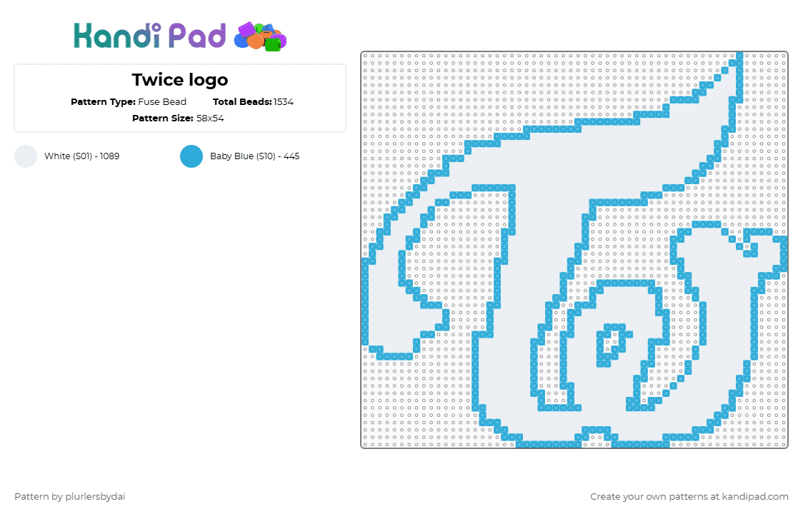 Twice logo - Fuse Bead Pattern by plurlersbydai on Kandi Pad - light blue,white