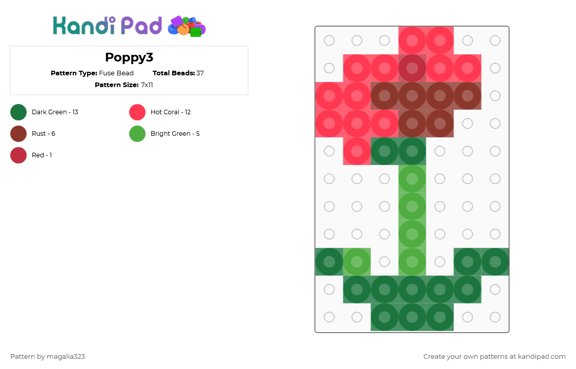 Poppy3 Fuse Bead Pattern - Kandi Pad | Kandi Patterns, Fuse Bead ...
