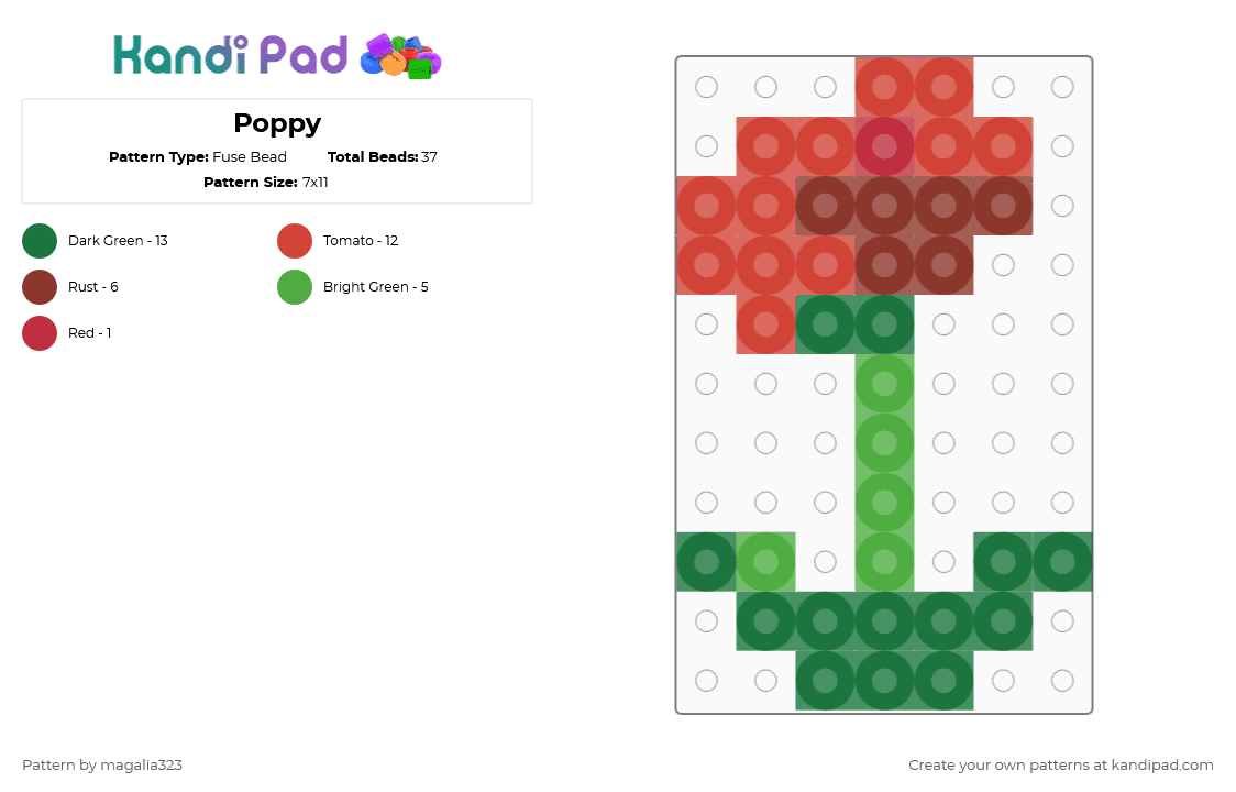 Poppy - Fuse Bead Pattern by magalia323 on Kandi Pad - green,red