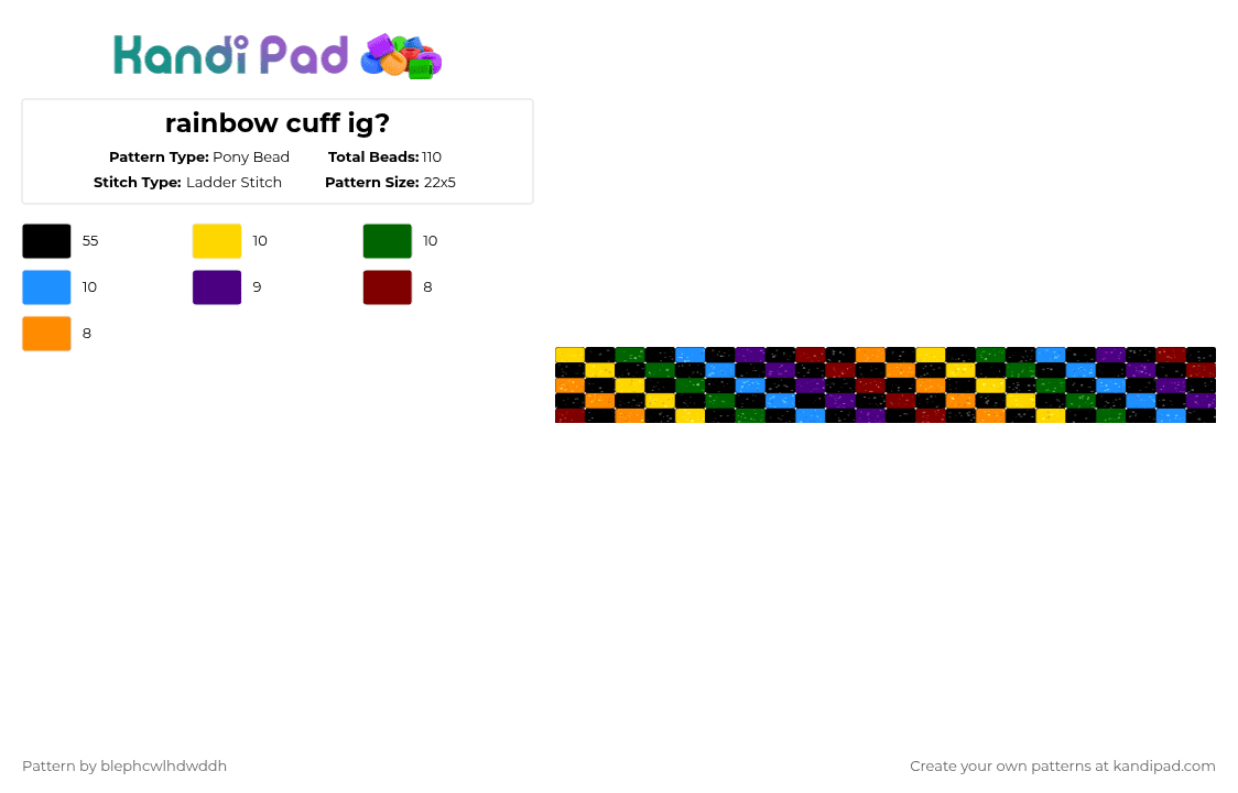 rainbow cuff ig? - Pony Bead Pattern by blephcwlhdwddh on Kandi Pad - black,green,purple,colorful