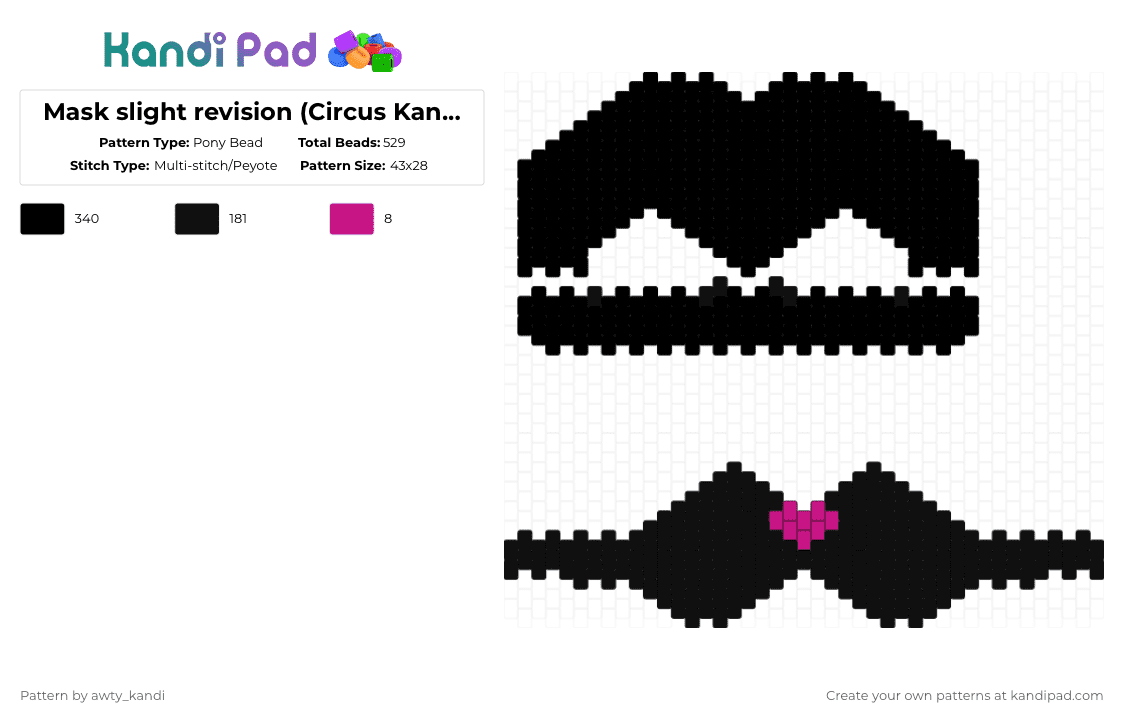 Mask slight revision (Circus Kandi yt) - Pony Bead Pattern by awty_kandi on Kandi Pad - black,therian,mask,animal