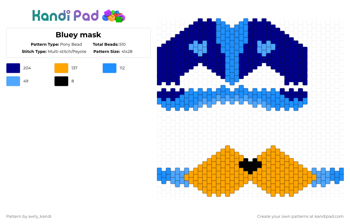 Bluey mask - Pony Bead Pattern by awty_kandi on Kandi Pad - purple,light blue