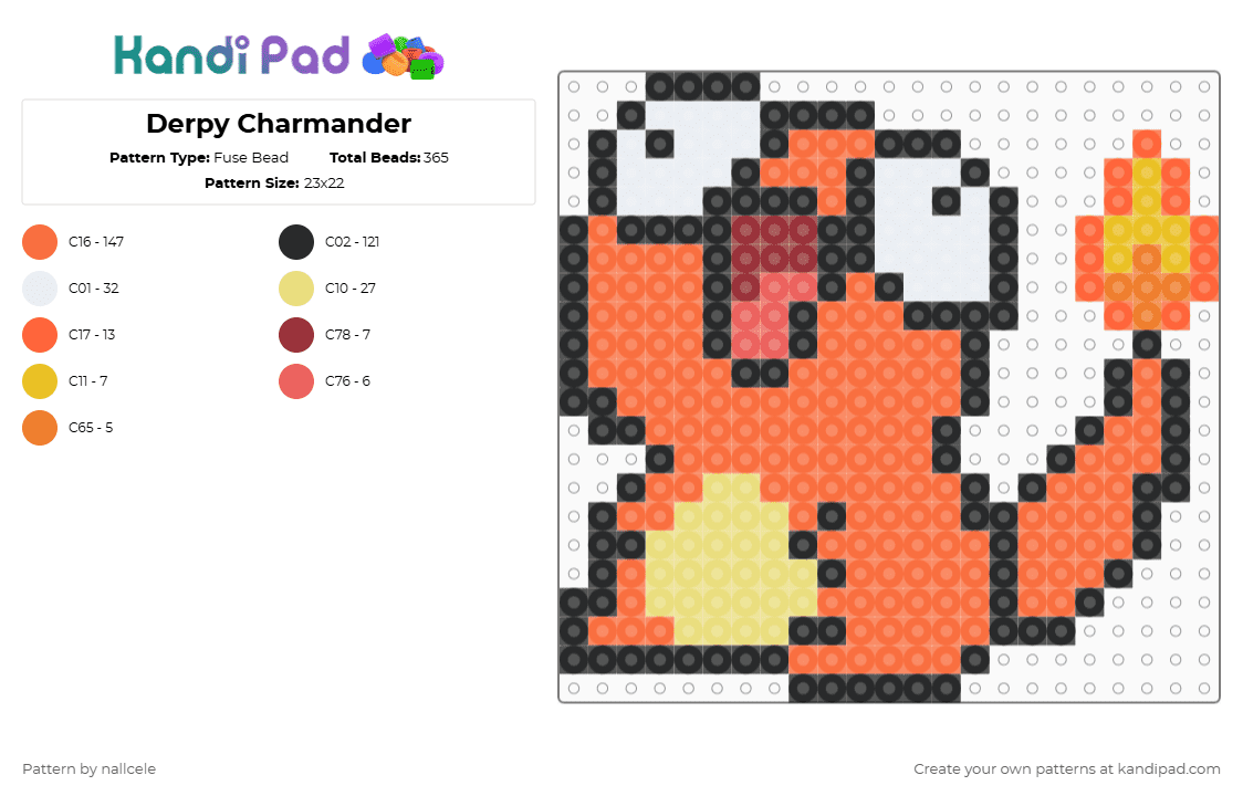 Derpy Charmander - Fuse Bead Pattern by nallcele on Kandi Pad - orange