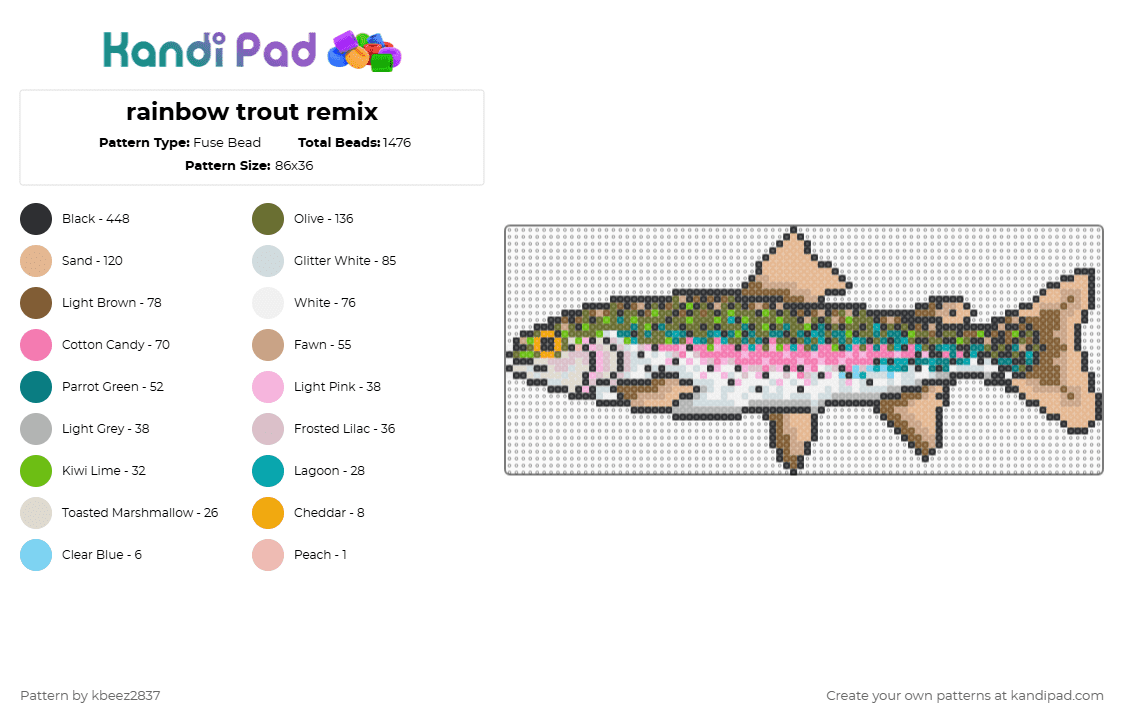 rainbow trout remix - Fuse Bead Pattern by kbeez2837 on Kandi Pad - gold,beige,tan,pink