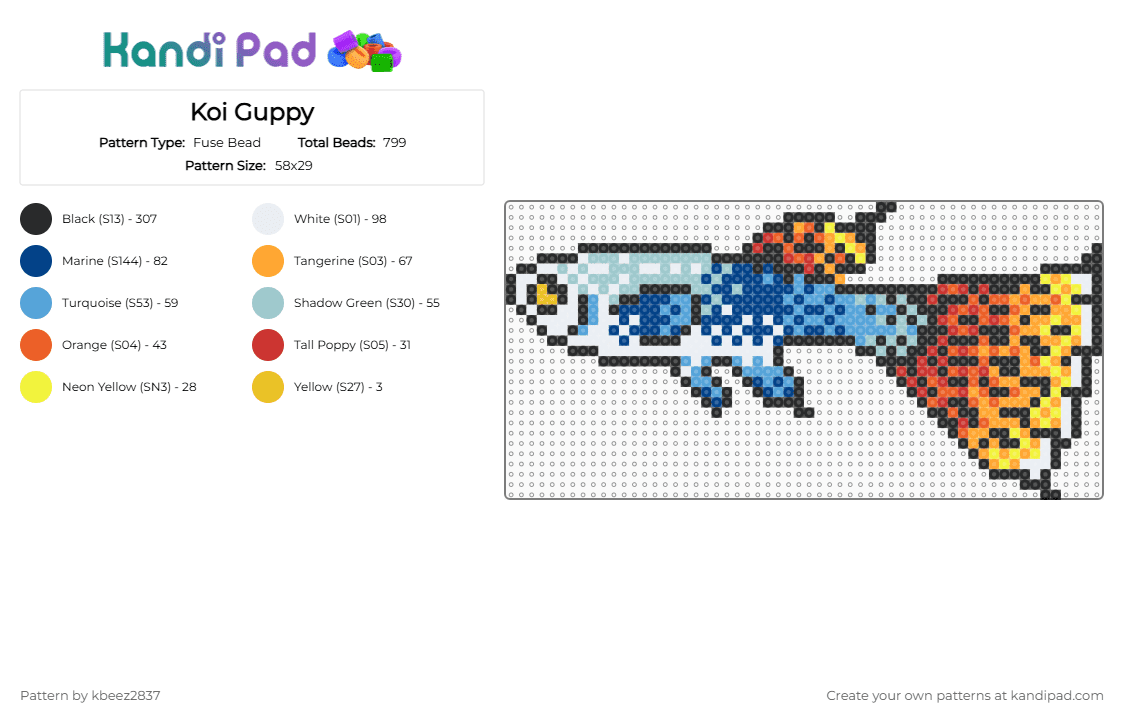 Koi Guppy - Fuse Bead Pattern by kbeez2837 on Kandi Pad - orange,blue,light blue