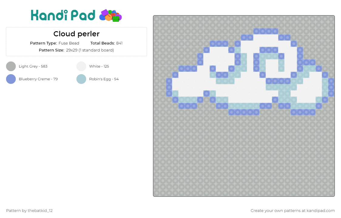 Cloud perler - Fuse Bead Pattern by thebatkid_12 on Kandi Pad - cloud,fluffy,cute,white,blue,whimsical,daydreamer