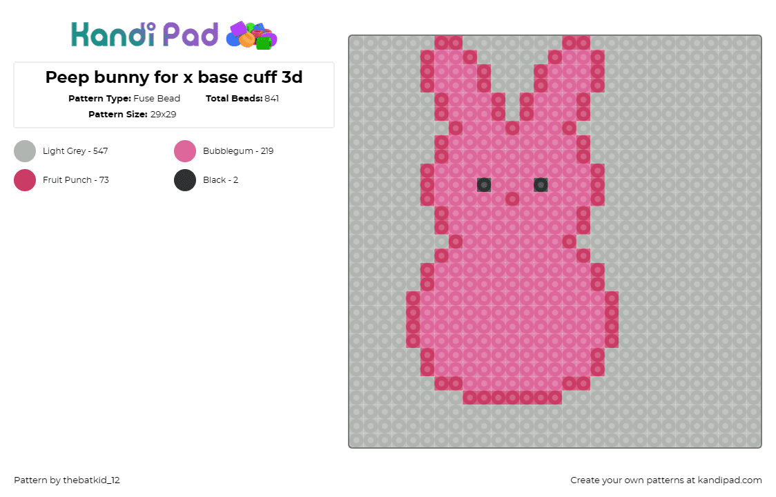 Peep bunny for x base cuff 3d - Fuse Bead Pattern by thebatkid_12 on Kandi Pad - peeps,food,bunny,adorable,seasonal,sweet,joy,pink