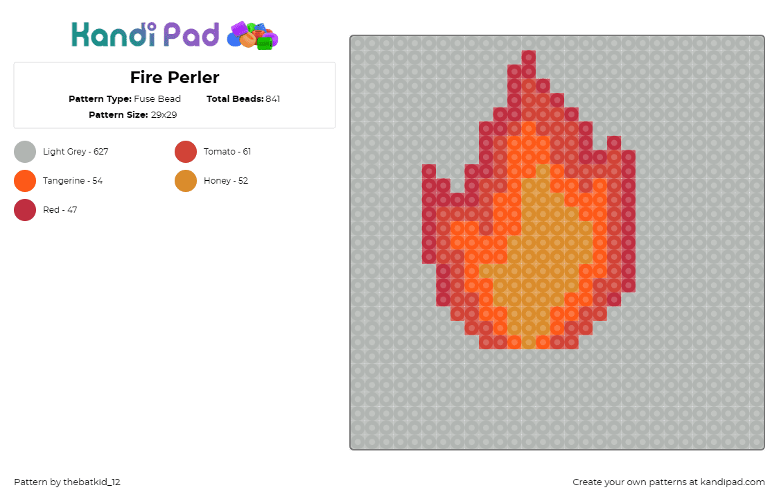 Fire Perler - Fuse Bead Pattern by thebatkid_12 on Kandi Pad - fire,flame,heat,striking,passion,energy,symbol,orange,red