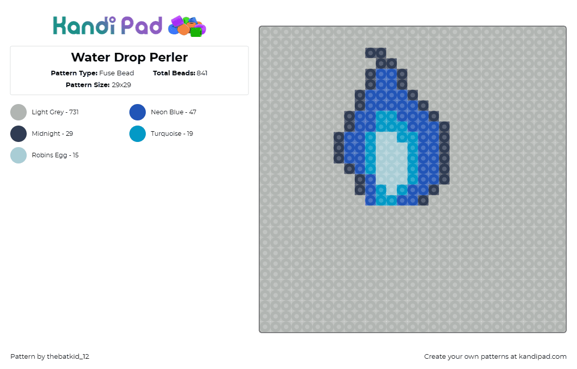 Water Drop Perler - Fuse Bead Pattern by thebatkid_12 on Kandi Pad - water,serene,simple,elegant,calming,design,blue