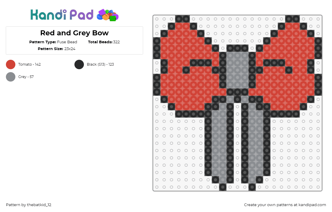 Red and Grey Bow - Fuse Bead Pattern by thebatkid_12 on Kandi Pad - bow,elegance,playfulness,symbol,classic,red,gray