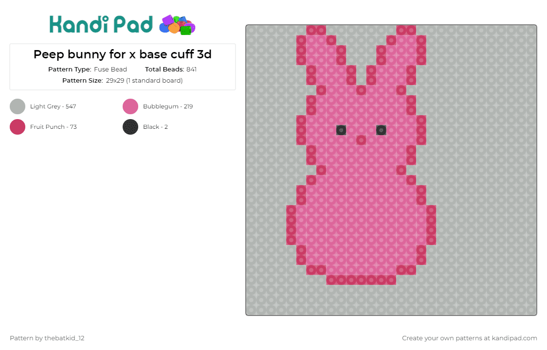 Peep bunny for x base cuff 3d - Fuse Bead Pattern by thebatkid_12 on Kandi Pad - peeps,food,bunny,charm,adorable,seasonal,sweet,joy,pink