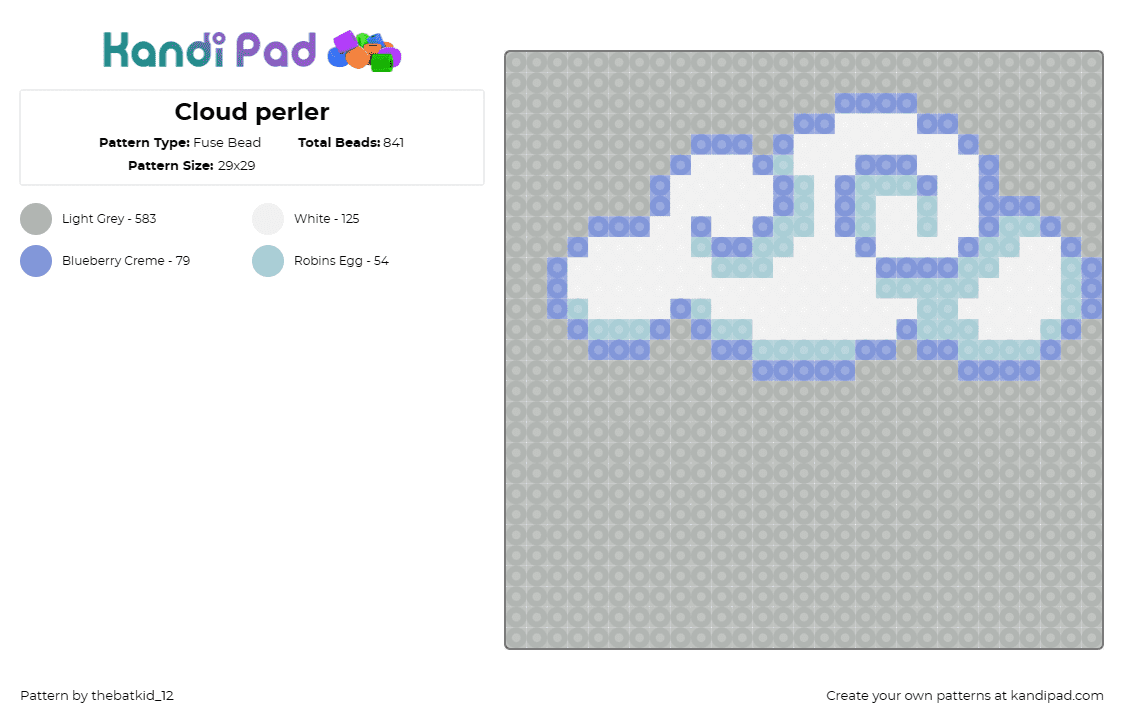 Cloud perler - Fuse Bead Pattern by thebatkid_12 on Kandi Pad - cloud,fluffy,cute,white,blue,whimsical,daydreamer