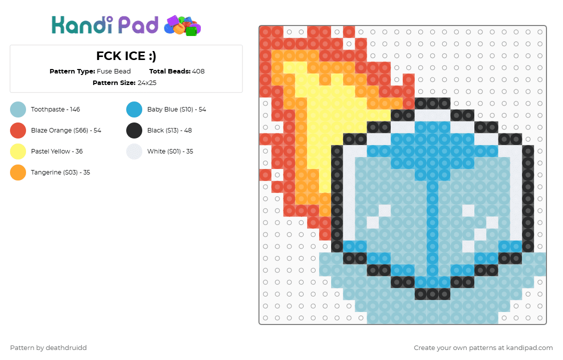 FCK ICE :) - Fuse Bead Pattern by deathdruidd on Kandi Pad - light blue