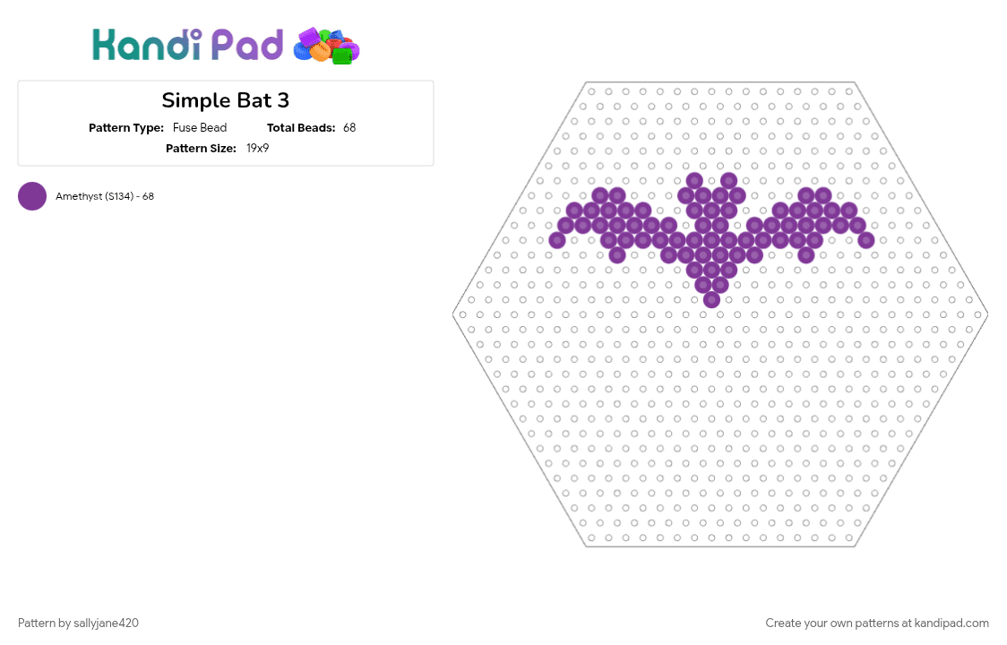 Simple Bat 3 - Fuse Bead Pattern by sallyjane420 on Kandi Pad - animal, bat, halloween, pink, spooky, wings