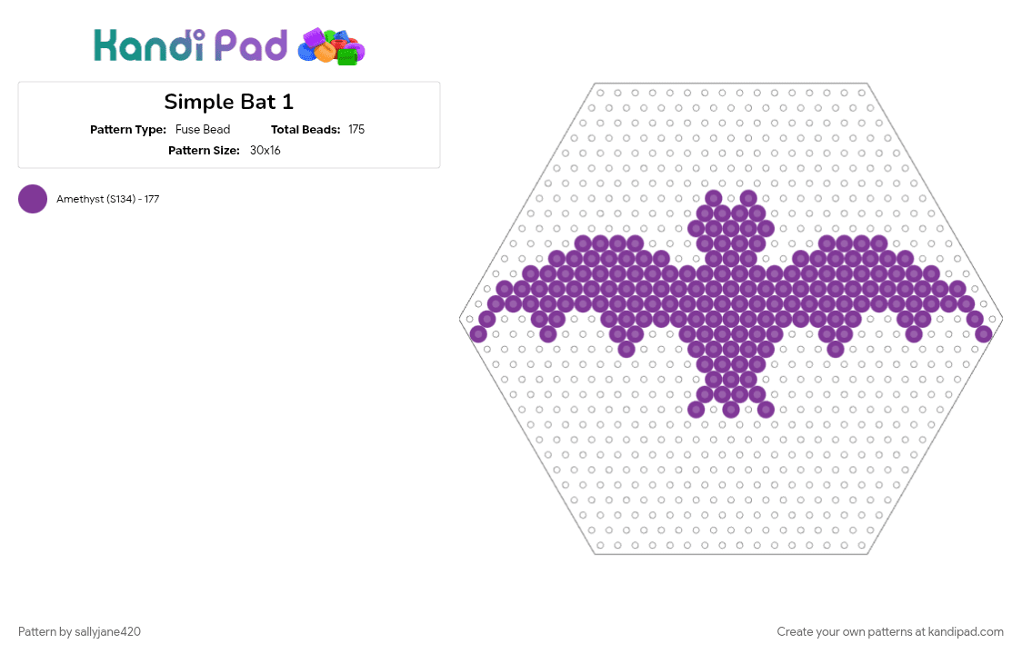 Simple Bat 1 - Fuse Bead Pattern by sallyjane420 on Kandi Pad - animal, bat, halloween, pink, spooky, wings