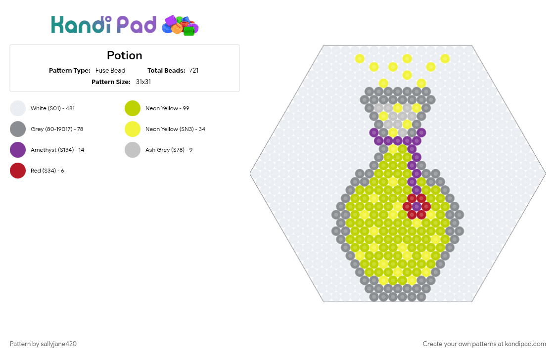 Potion - Fuse Bead Pattern by sallyjane420 on Kandi Pad - bottle, cotdpotions, flower, gray, green, magic, nature, potion, vase, white