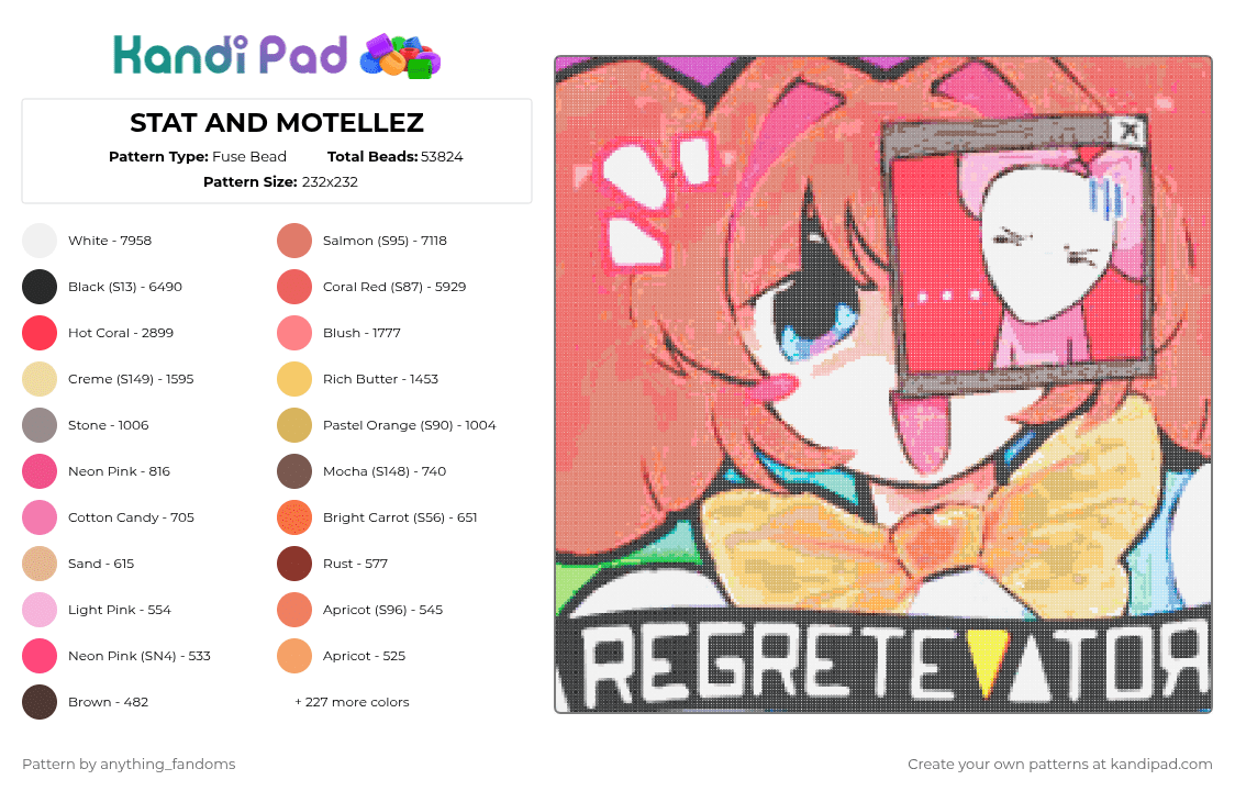 STAT AND MOTELLEZ - Fuse Bead Pattern by anything_fandoms on Kandi Pad - pink,red,orange,beige