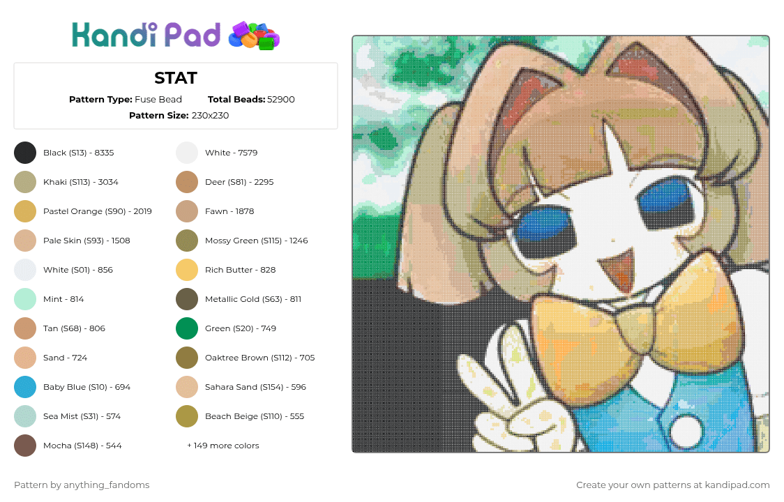 STAT - Fuse Bead Pattern by anything_fandoms on Kandi Pad - teal,tan,gold,orange,colorful