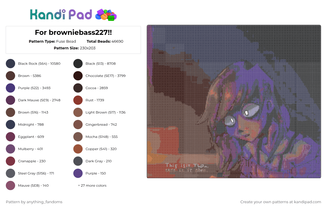 For browniebass227!! - Fuse Bead Pattern by anything_fandoms on Kandi Pad - 