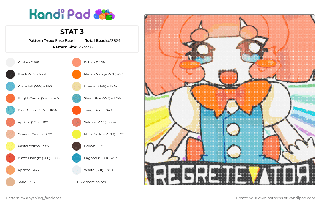 STAT 3 - Fuse Bead Pattern by anything_fandoms on Kandi Pad - beige,orange,light blue,teal