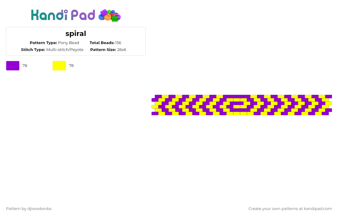 spiral - Pony Bead Pattern by djiwoxkxnbs on Kandi Pad - purple,yellow