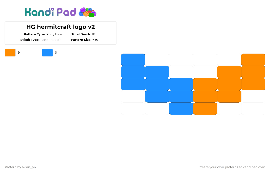 HG hermitcraft logo v2 - Pony Bead Pattern by avian_pix on Kandi Pad - orange,light blue