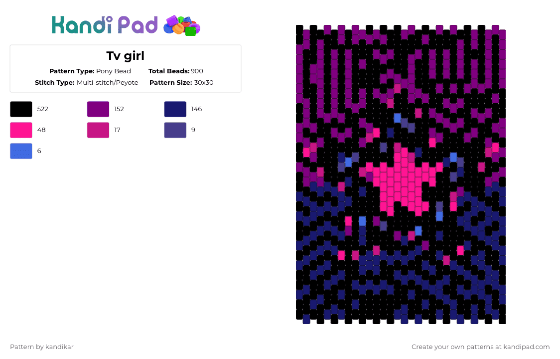 Tv girl - Pony Bead Pattern by kandikar on Kandi Pad - black,pink,purple,tvgirl