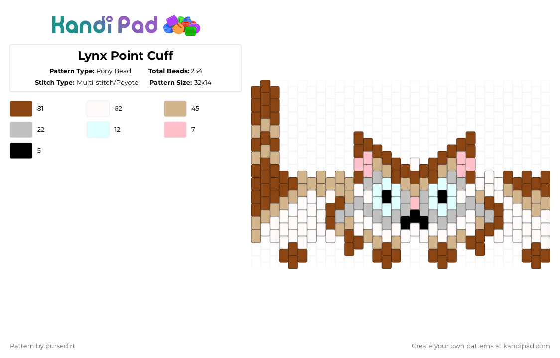 Lynx Point Cuff - Pony Bead Pattern by pursedirt on Kandi Pad - beige, red